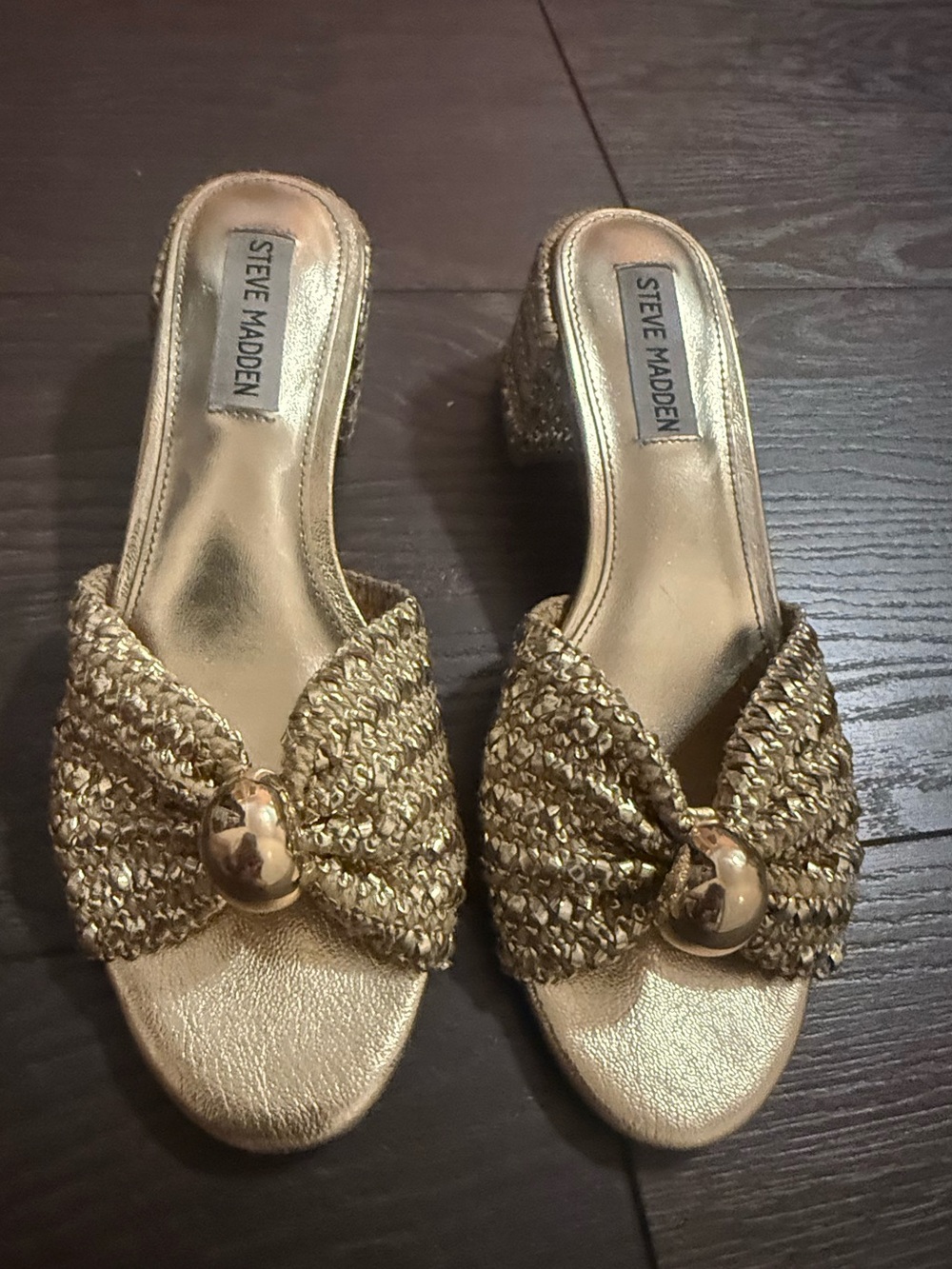 Steve Madden Metallic Gold Braided Knot Mules